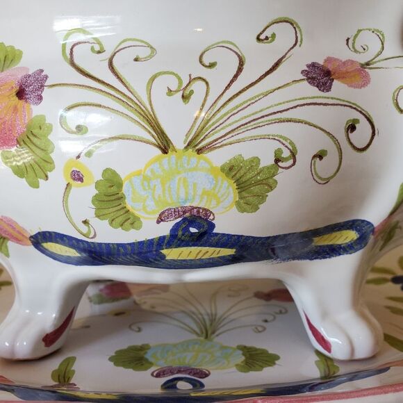 Antique Vintage Multi Floral Soup Pot Tureen Made in Italy - Picture 4 of 14